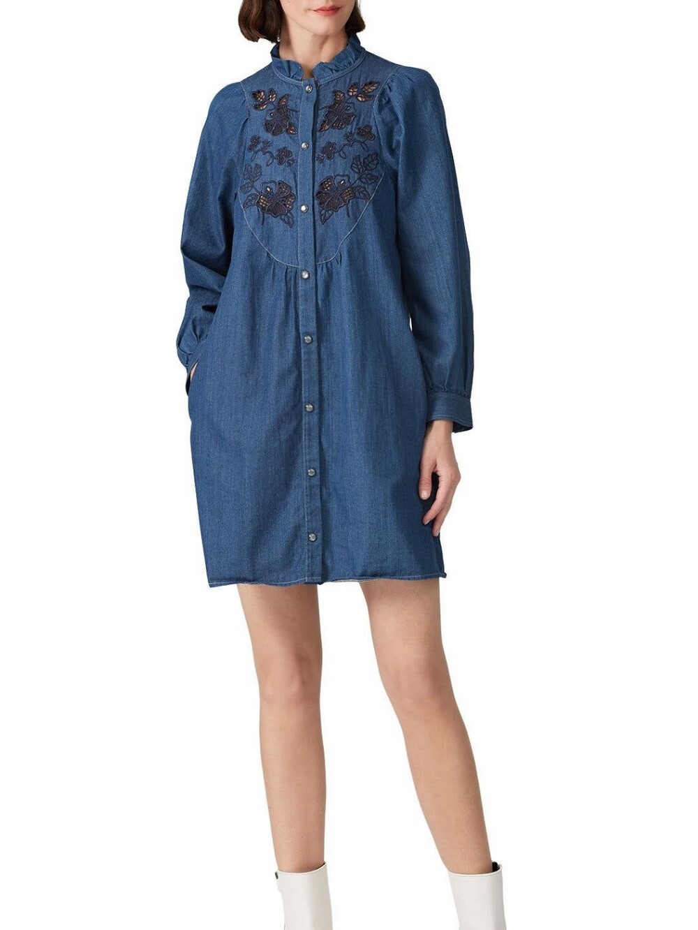 Coach Embroidered Denim Mini Shirt Dress Size 4 Made in Italy